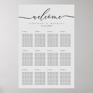 Gray Wedding Minimal modern welcome table numbers Poster