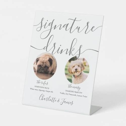 Gray Wedding Pet Dog Signature Drinks Pedestal Sign