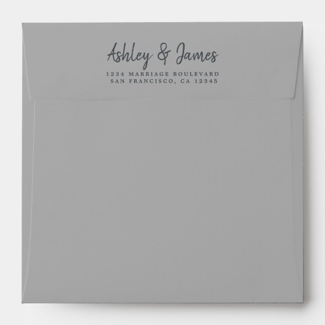 Gray Wedding Return Address Square Envelope (Back (Top Flap))