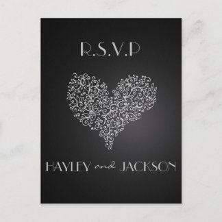 gray wedding rsvp postcards "with love"