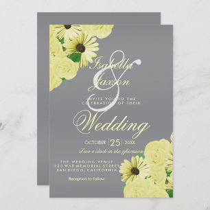 Gray Wedding Satin and Pastel Yellow Wedding Invitation