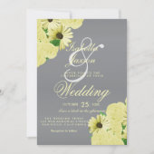 Gray Wedding Satin and Pastel Yellow Wedding Invitation (Front)