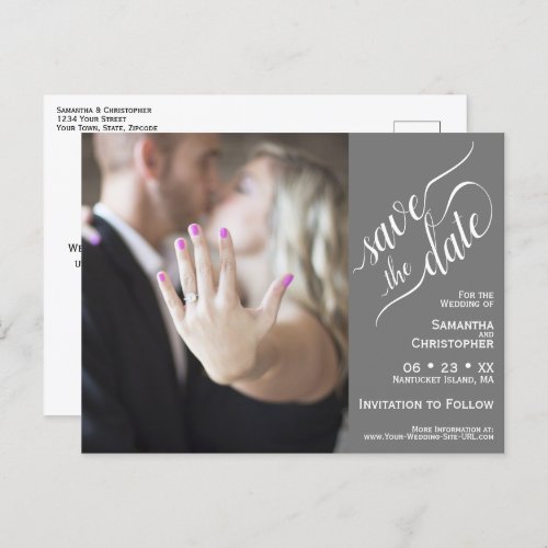 Gray Wedding Save the Date Photo  Calligraphy Announcement Postcard