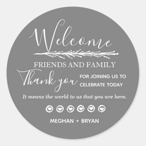 Gray Wedding Thank You Friends  Family Classic Round Sticker