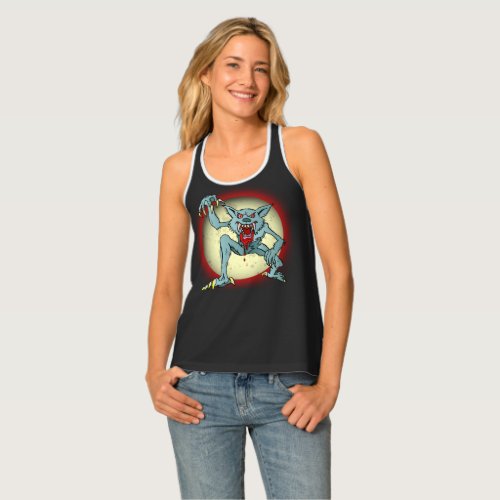 Gray Werewolf Blood Red Full Moon Halloween Tank Top