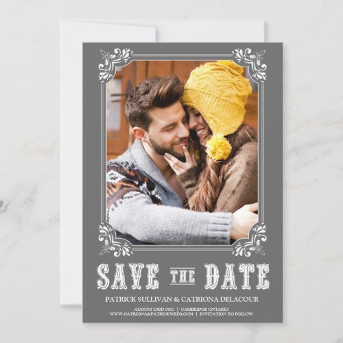 GRAY WESTERN SCRIPT SAVE THE DATE ANNOUNCEMENT