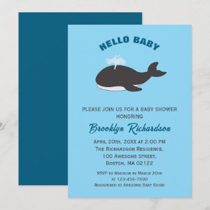 Gray Whale Blue Under The Sea Hello Baby Shower Invitation