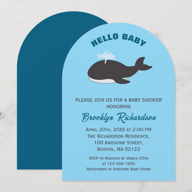 Gray Whale Blue Under The Sea Hello Baby Shower Invitation (Front/Back)
