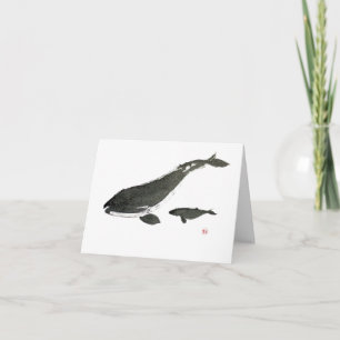 Gray whale mom and baby personalized holiday card