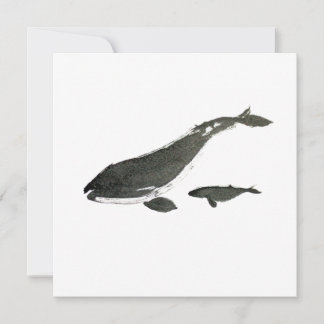 Gray whale mom and baby sumie ink painting holiday card