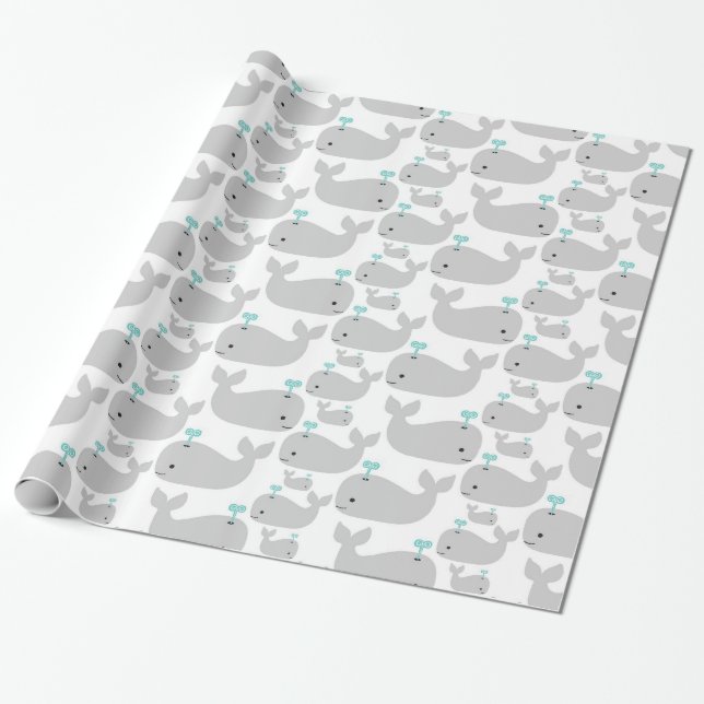 Gray Whale Nursery Print Wrapping Paper (Unrolled)