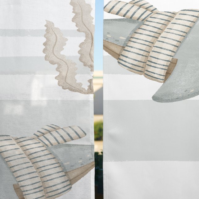 Gray Whale Stripe Pattern Nautical Marine Ocean Blackout Curtains (Sheer vs. Blackout)