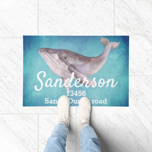 Gray Whale Turquoise Nautical Name  Address Doormat
