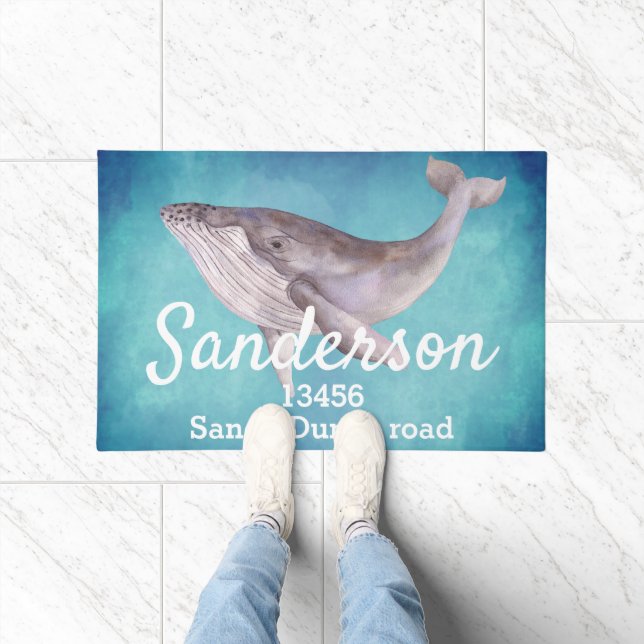 Gray Whale Turquoise Nautical Name  Address Doormat (Indoor)