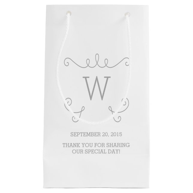 Gray Whimsical Flourish Monogram Gift Bag (Front)
