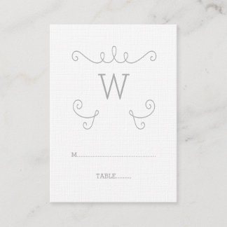Gray Whimsical Flourish Monogram Place Card