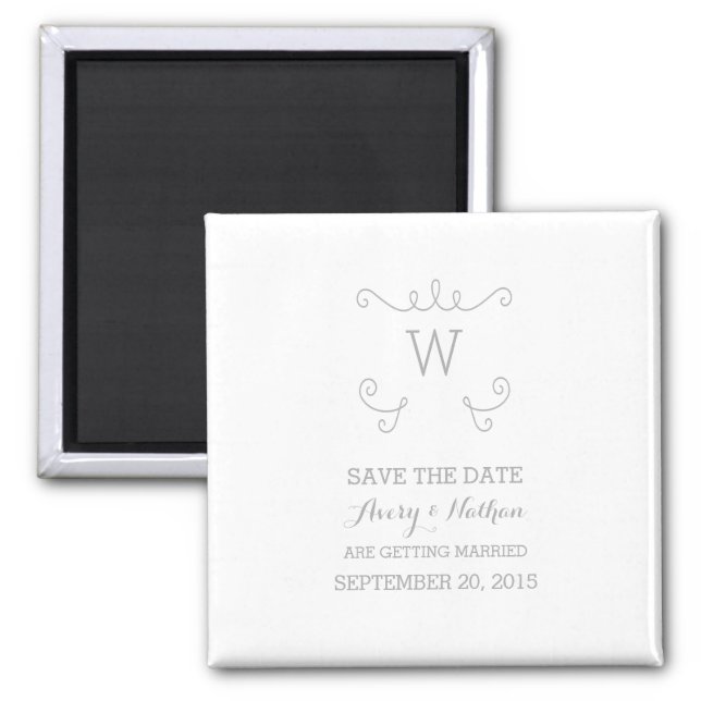 Gray Whimsical Flourish Save the Date Magnet (Front)