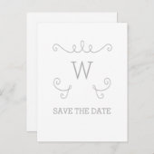 Gray Whimsical Flourish Save the Date Postcard (Front/Back)