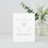 Gray Whimsical Flourish Save the Date Postcard (Standing Front)