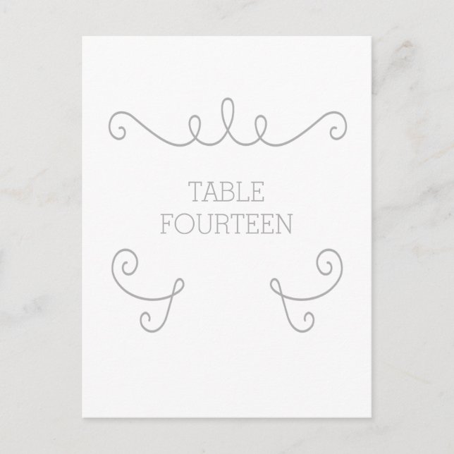 Gray Whimsical Flourish Table Number Postcard (Front)