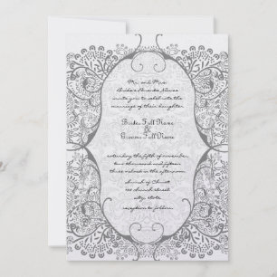 Gray Whimsical Love Bird Pattern Wedding Invites