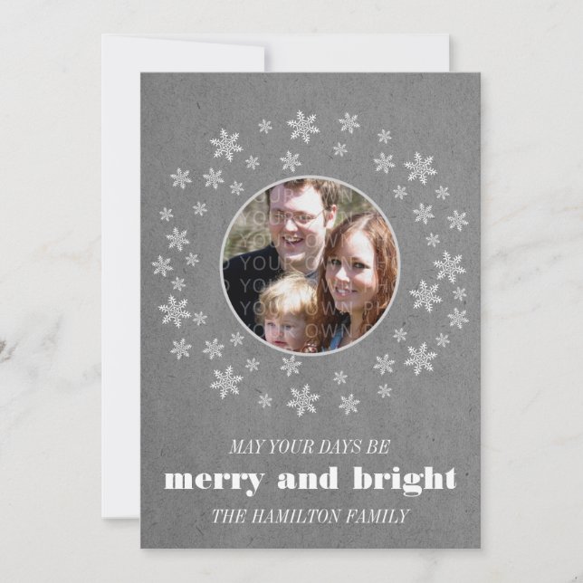 Gray Whimsical Snowflakes Photo Flat Card (Front)