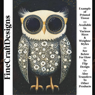 Gray Whimsy Quirky & Funny Owl BU8 Decoupage Tissue Paper
