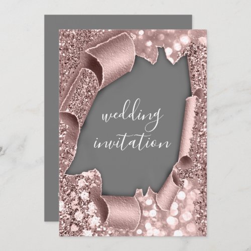 Gray White 3D Rose Gold Wedding Glitter  Invitation