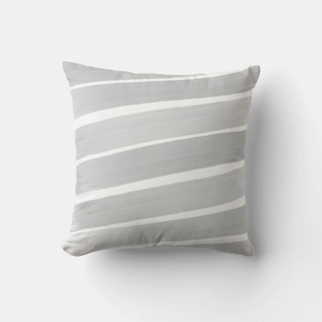 Gray White Abstract Painted Stripe Outdoor Pillow (Front)