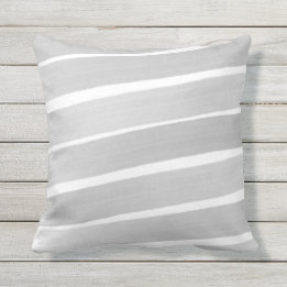 Gray White Abstract Painted Stripe Outdoor Pillow