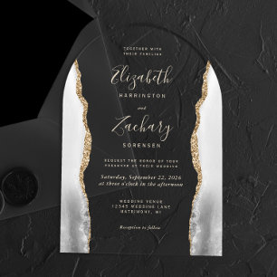 Gray White Agate Gold Text Arch Wedding Acrylic Invitations
