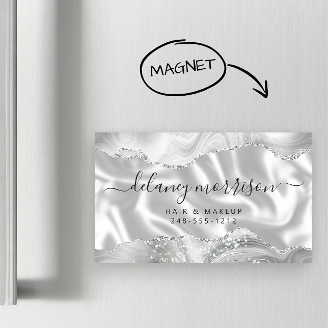Gray White Agate Silver Glitter Luxury Business Card Magnet (Creator Uploaded)