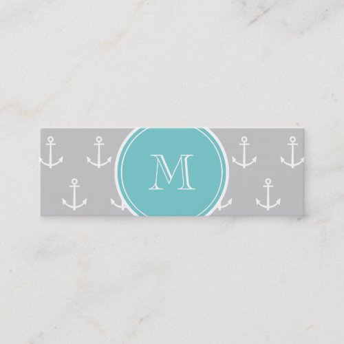 Gray White Anchors Pattern, Teal Monogram Business Card
