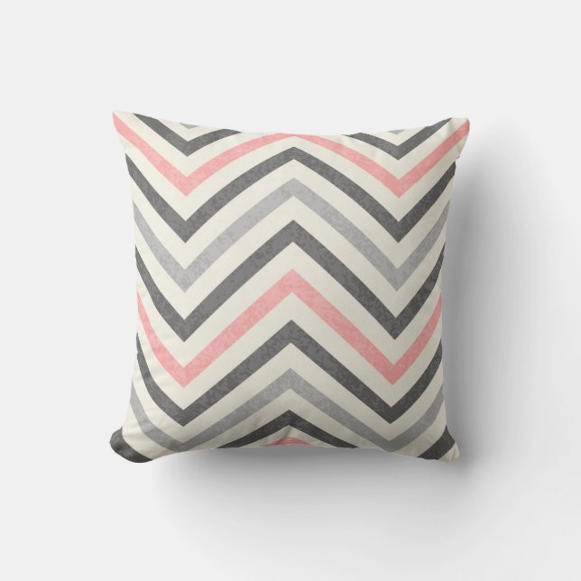 Gray White and Baby Pink Chevron Pattern Throw Pillow (Front)