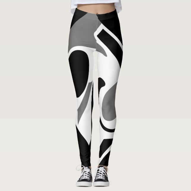 Gray, White and Black Digital Art Leggin Leggings (Front)