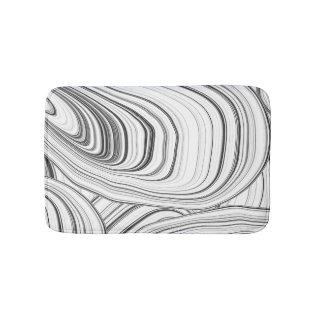 Gray, White and Black Modern Abstract Seashells Bath Mat (Front)