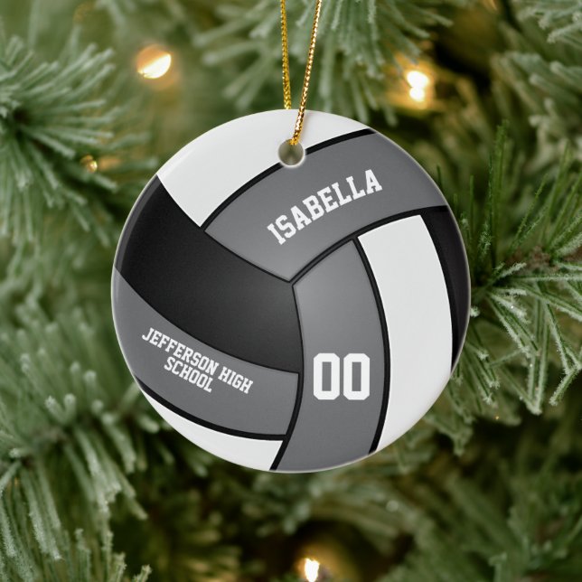 Gray, White and Black Volleyball Ceramic Ornament (Tree)