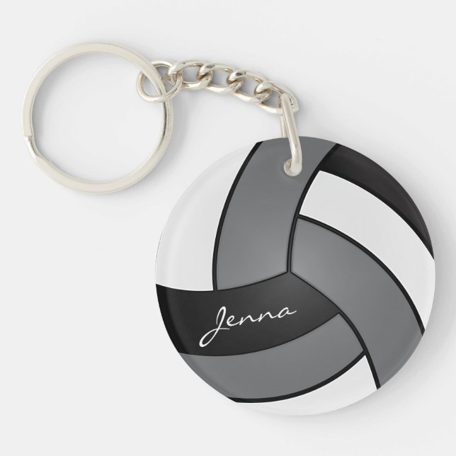 Gray, White and Black Volleyball Design Keychain (Front)