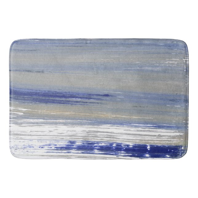 Gray, white and blue lines bath mat (Front)