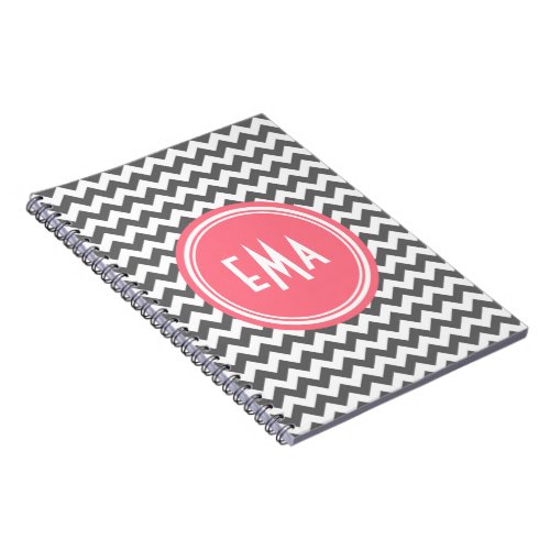 Gray White And Pink Monogram Chevron Pattern Notebook