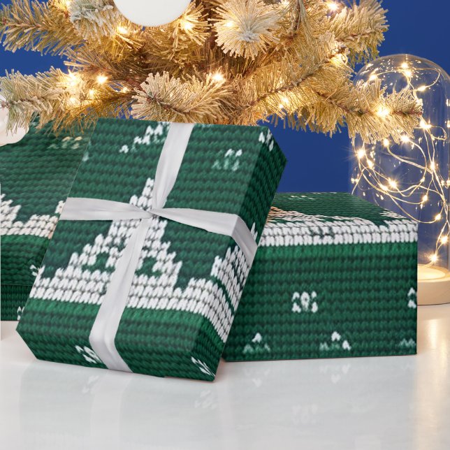 Gray, White And Red Ugly Christmas Sweater Design Wrapping Paper (Holidays)