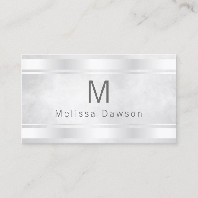 Gray White and Silver Bar Borders Professional Business Card (Front)