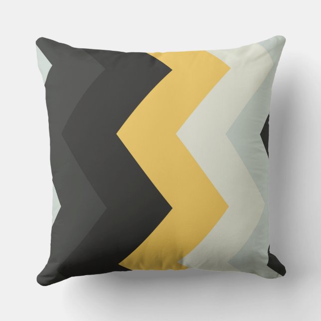 gray, white and yellow chevron Pattern Throw Pillow (Back)