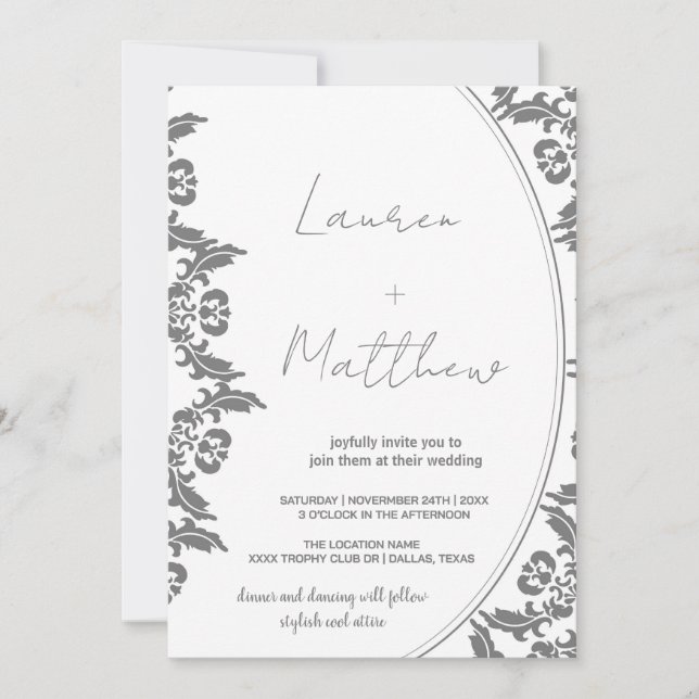 Gray White Art Wedding Invitations (Front)