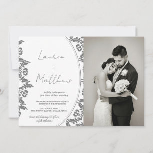 Gray White Art Wedding Invitations with photo