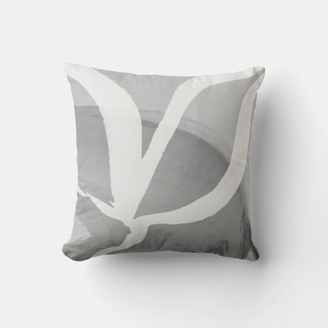 Gray & White Artistic Abstract Winged Design Throw Pillow (Front)