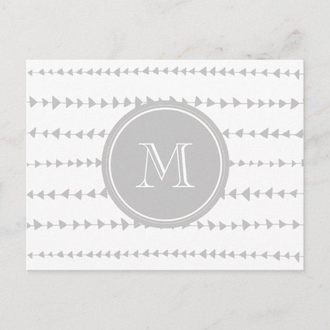 Gray White Aztec Arrows Monogram Postcard (Front)