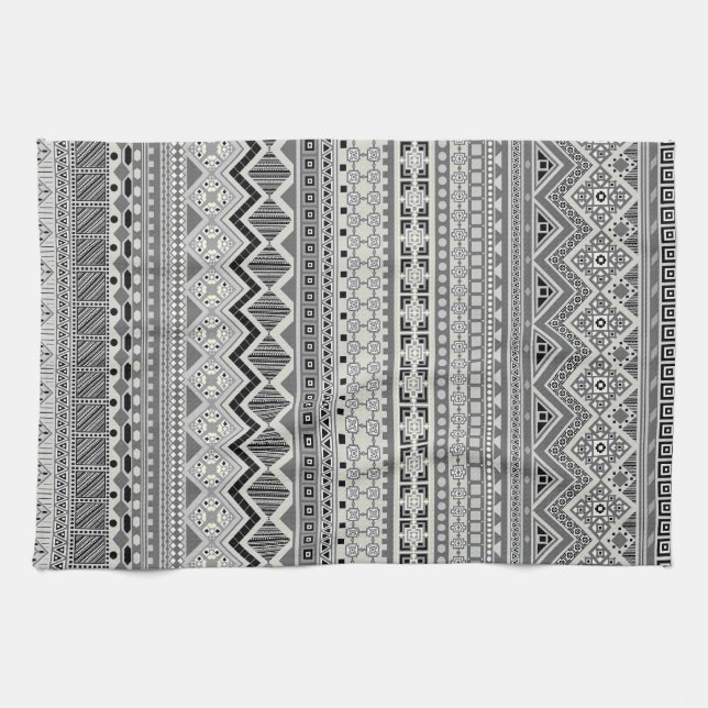 Gray white aztec patterns design kitchen towel (Horizontal)