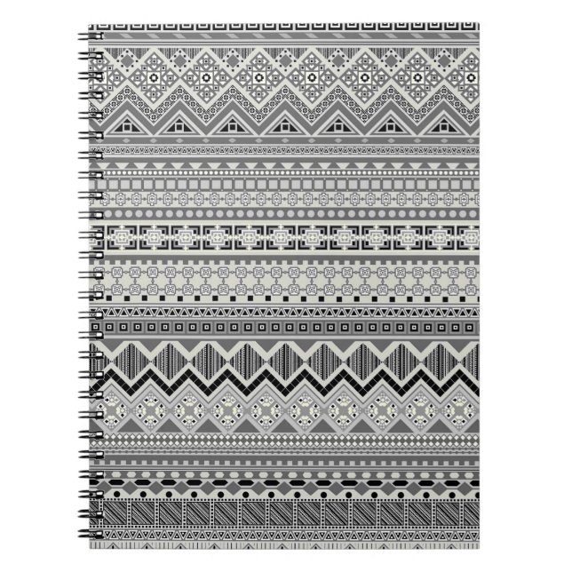 Gray white aztec patterns design notebook (Front)