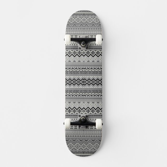 Gray white aztec patterns design skateboard (Front)